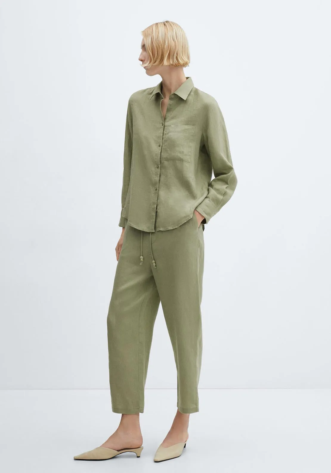 100% linen trousers-Green