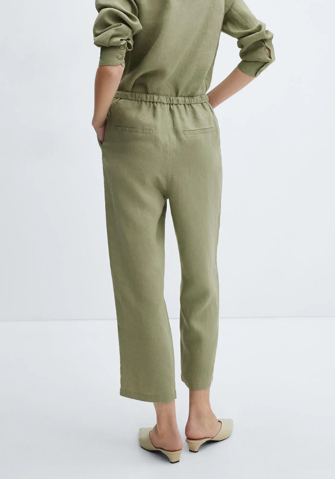 100% linen trousers-Green