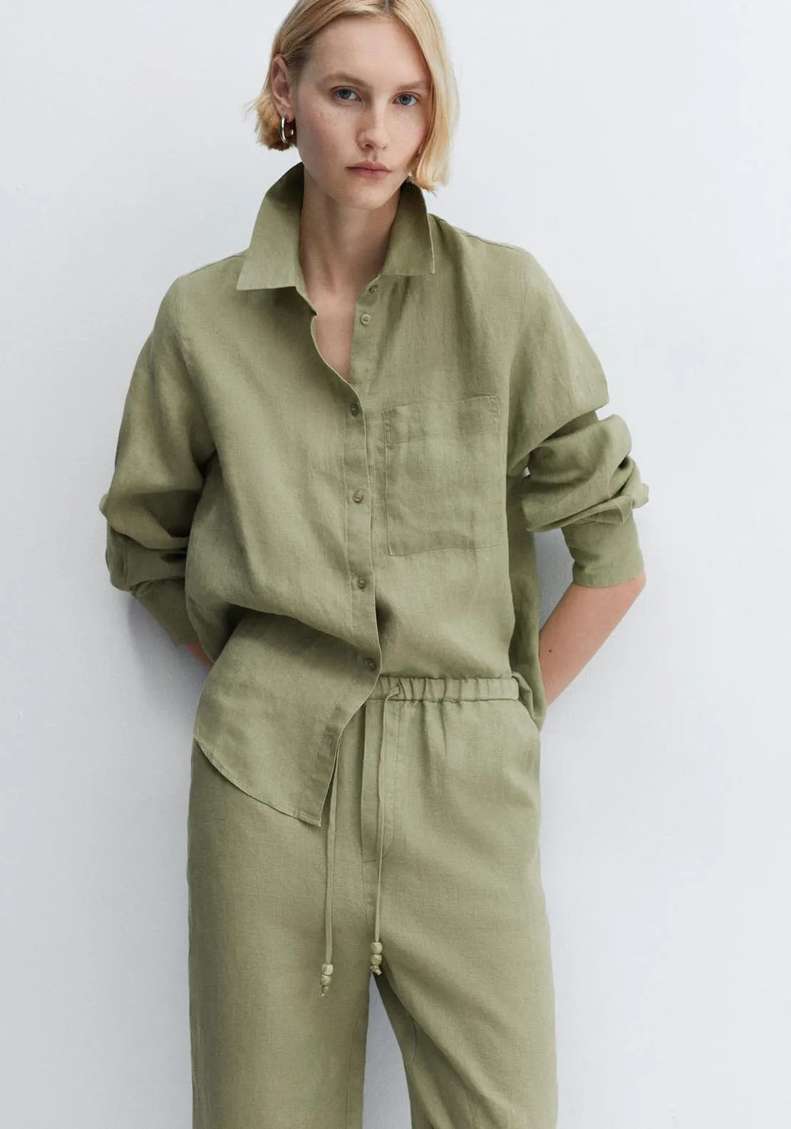 100% linen trousers-Green