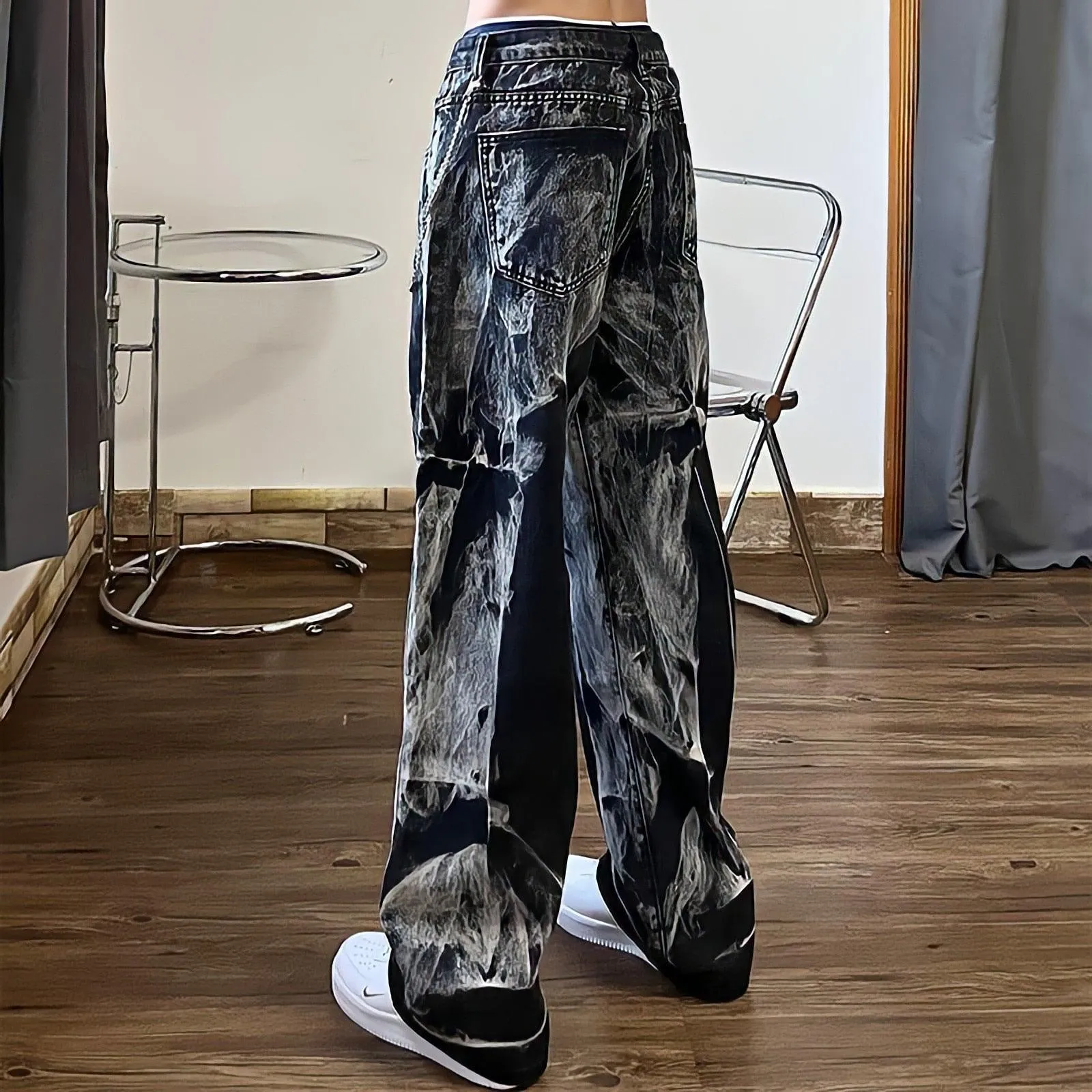 Baggy Jeans Women Tie Dye Washed Straight Wide Leg Pants High Waist