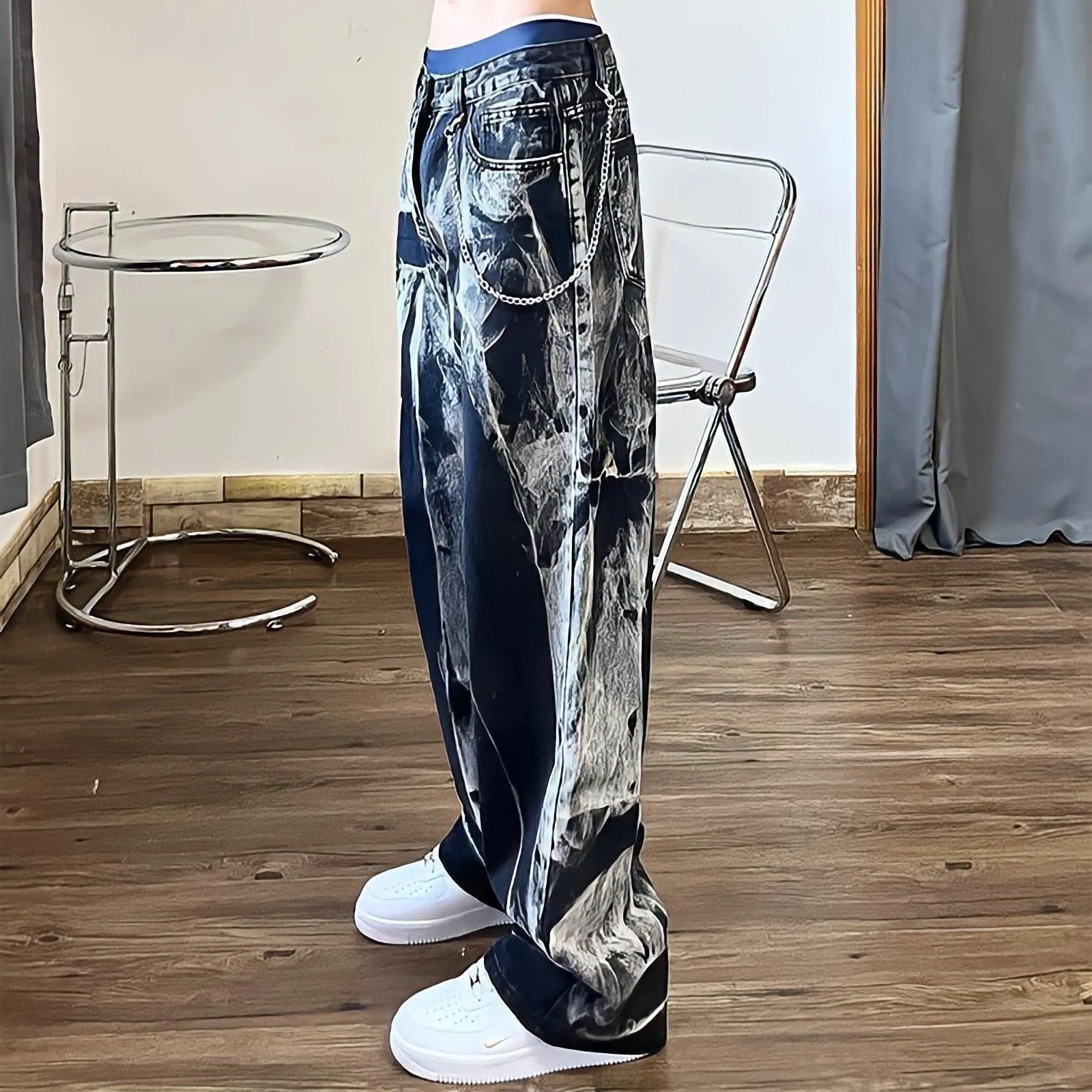 Baggy Jeans Women Tie Dye Washed Straight Wide Leg Pants High Waist