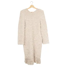 Balmain Beige Fringed Tweed Long Sleeve Bodycon Dress - 44 FR