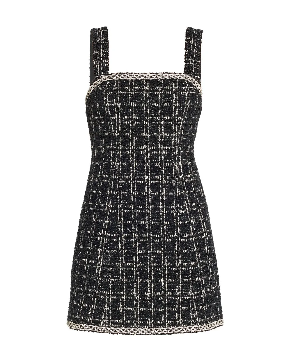 Black and Cream Liran Embellished Tweed Mini Dress