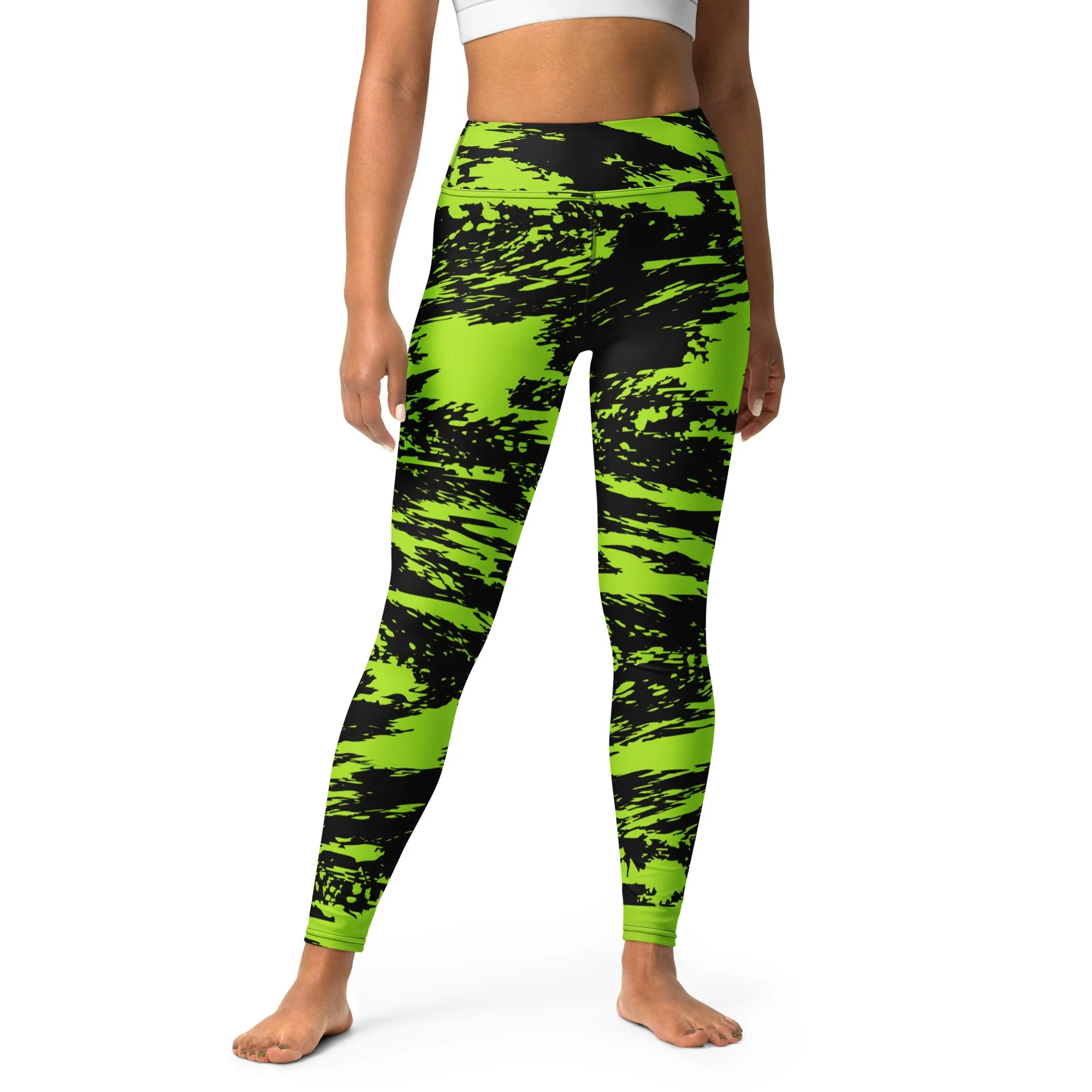 Black Lime Bolt Glitch High-Waisted Yoga Leggings