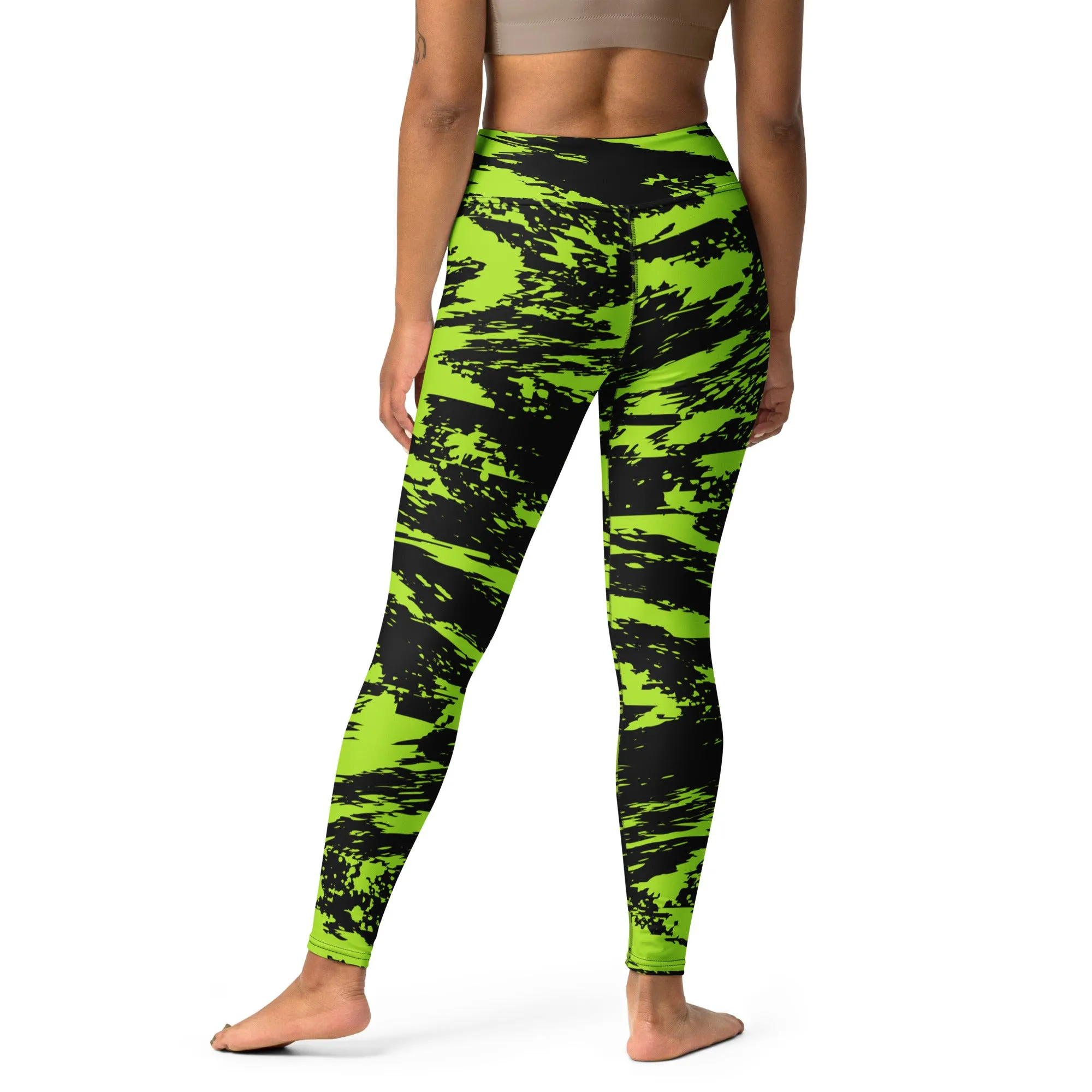 Black Lime Bolt Glitch High-Waisted Yoga Leggings