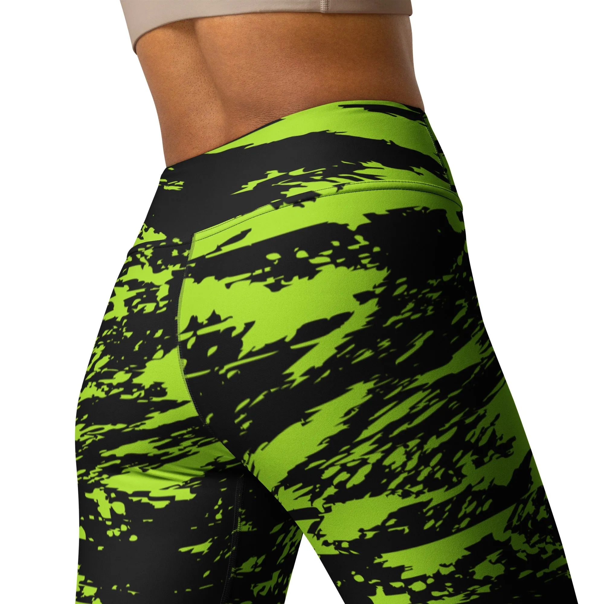 Black Lime Bolt Glitch High-Waisted Yoga Leggings