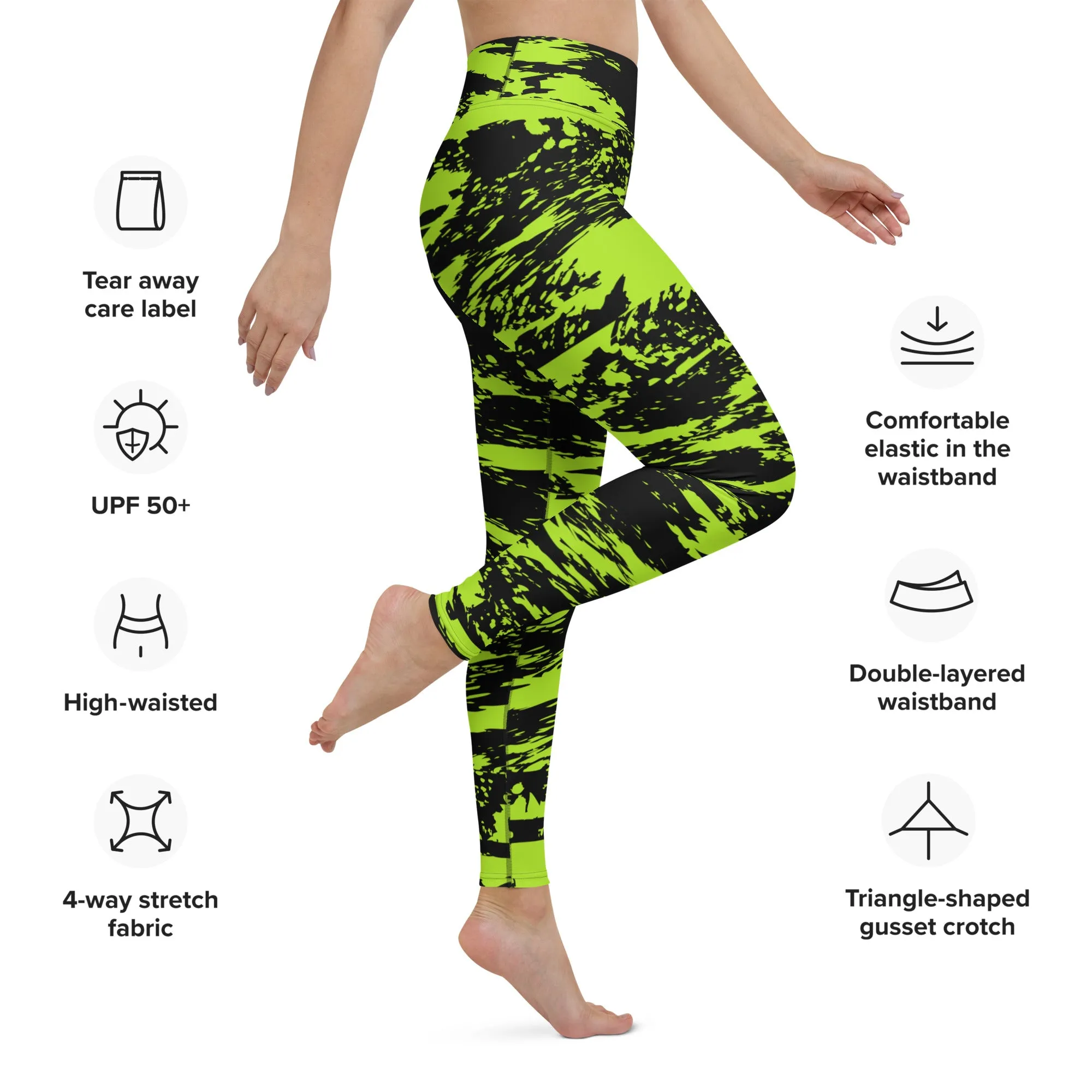 Black Lime Bolt Glitch High-Waisted Yoga Leggings