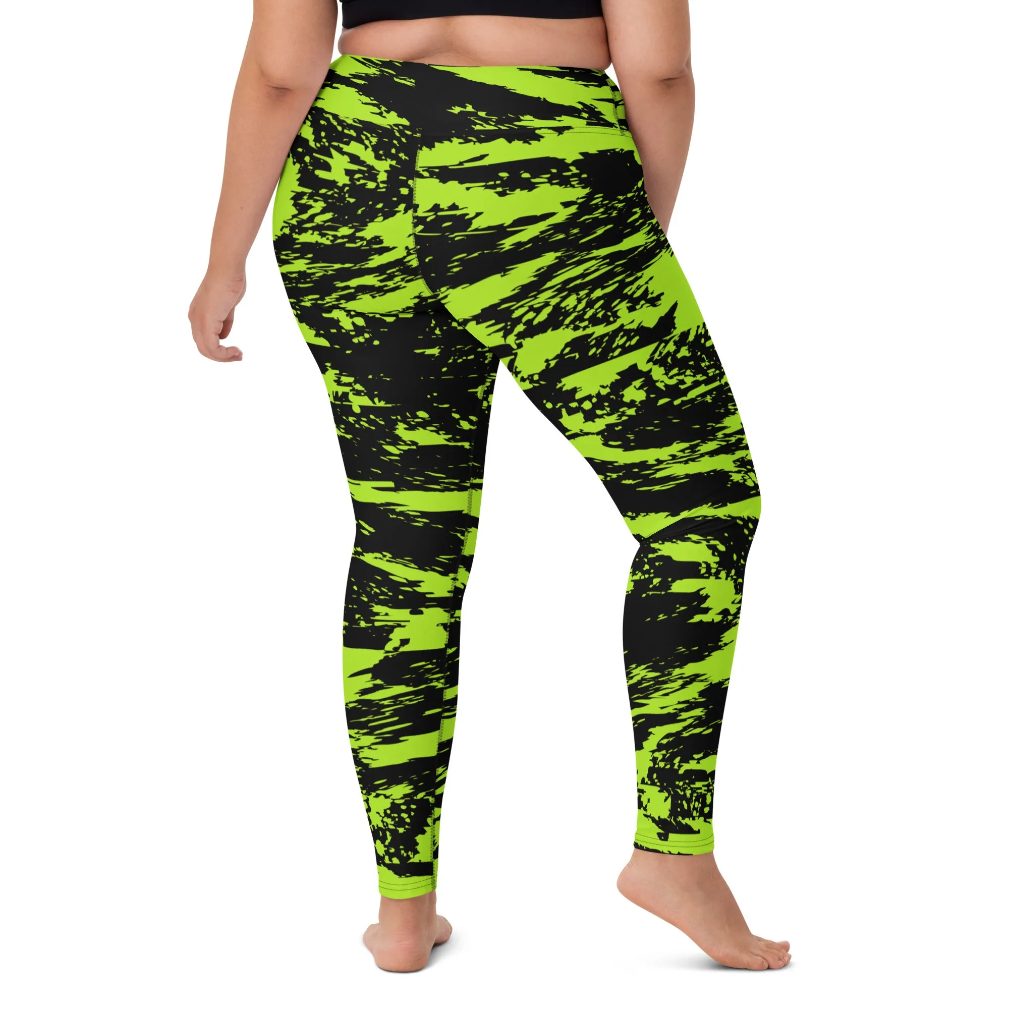 Black Lime Bolt Glitch High-Waisted Yoga Leggings