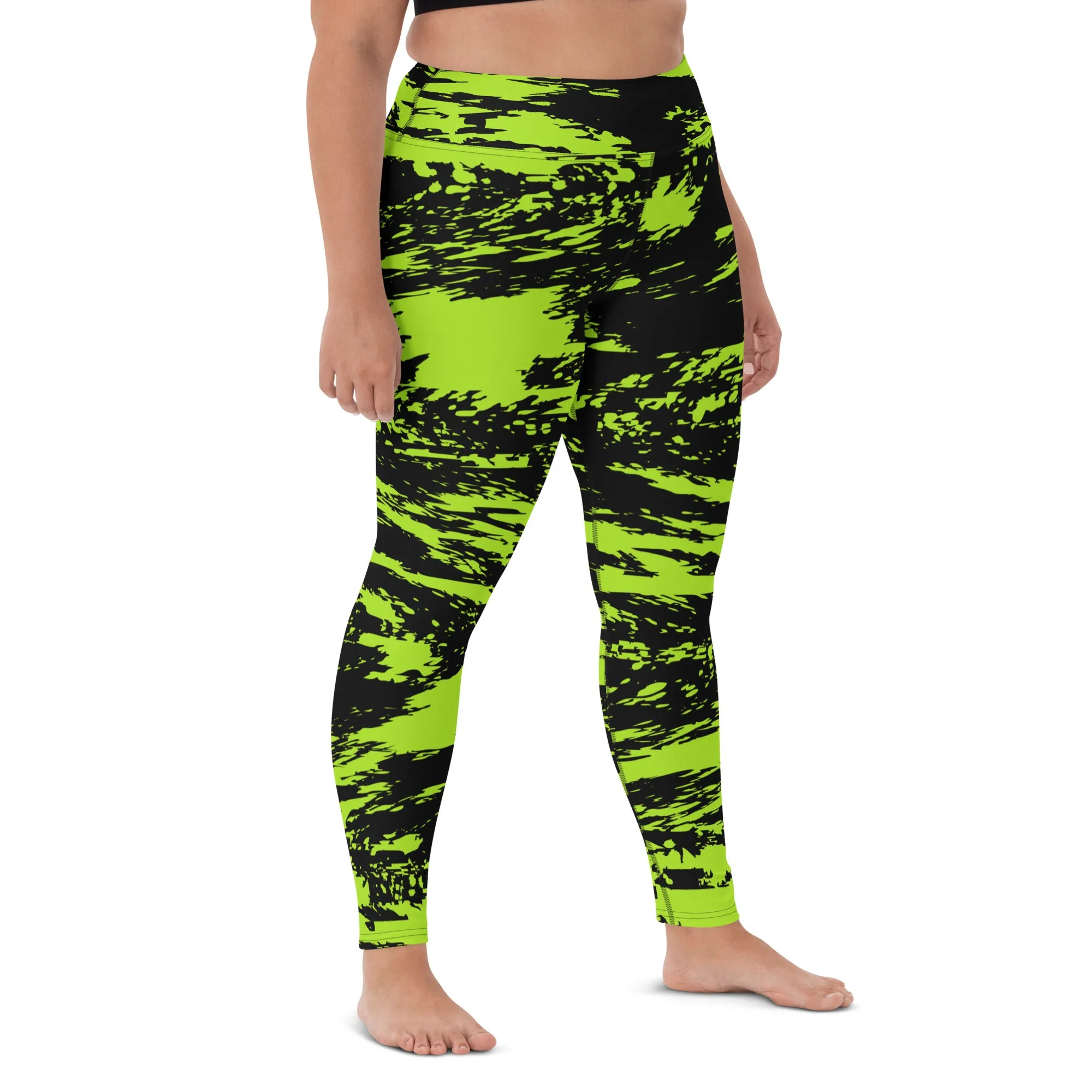 Black Lime Bolt Glitch High-Waisted Yoga Leggings