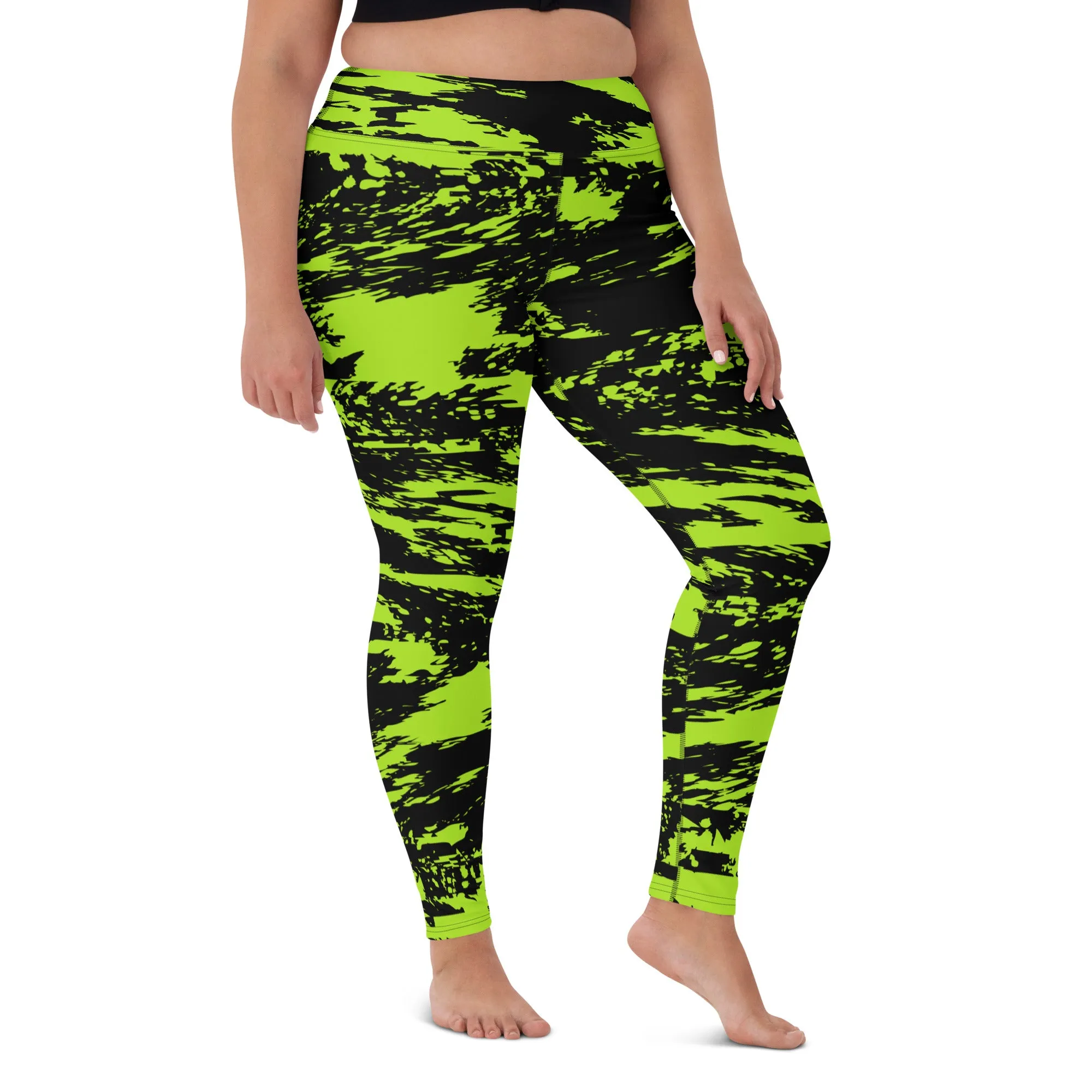 Black Lime Bolt Glitch High-Waisted Yoga Leggings