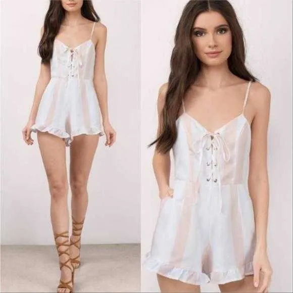 Blush Striped Lace-up Romper