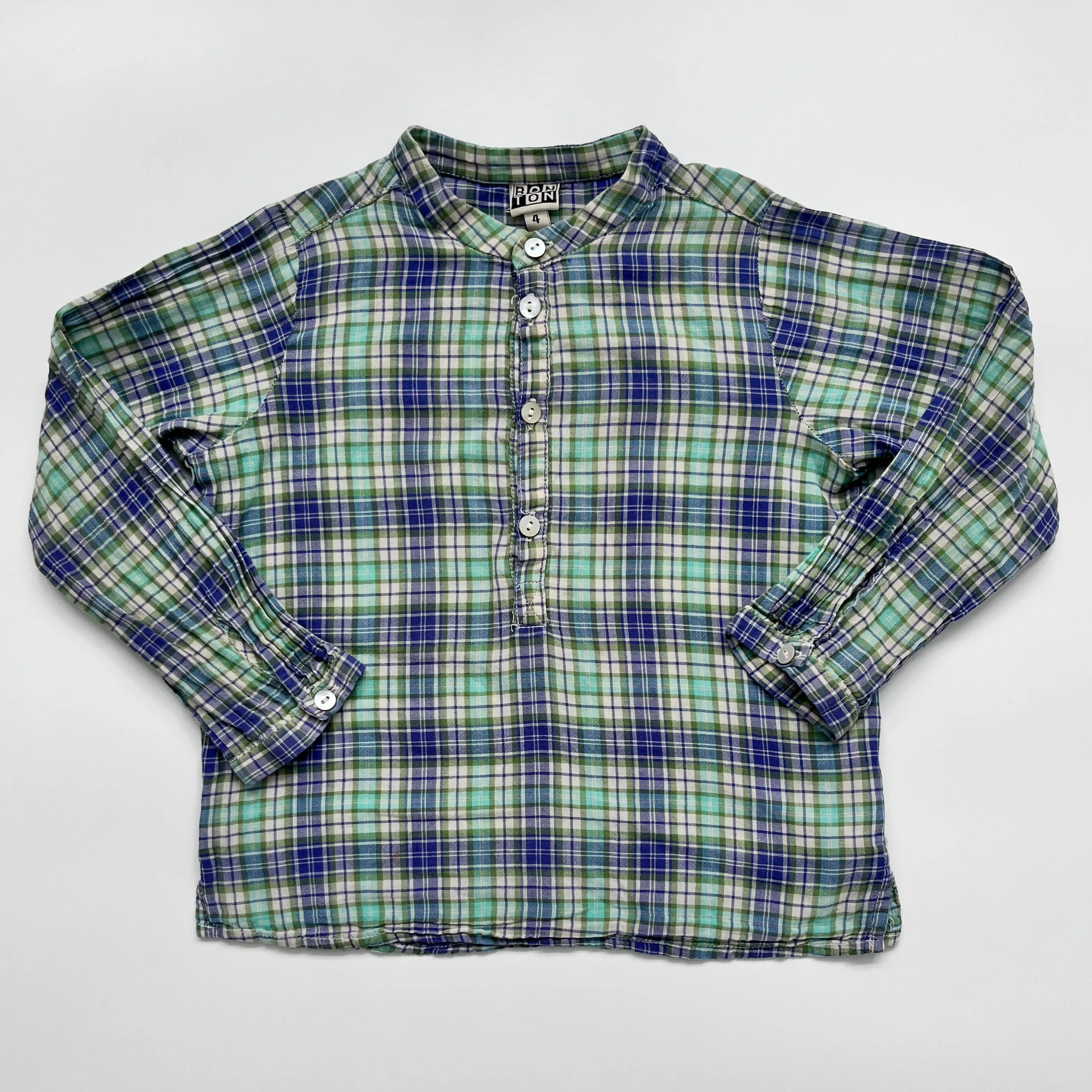 Bonton Check Collarless Shirt: 4 Years