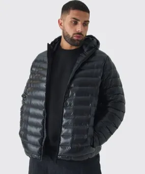 boohoo Mens Plus High Shine Hooded Puffer Jacket