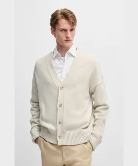 Boss Relaxed-fit cardigan with button front and ribbed cuffs