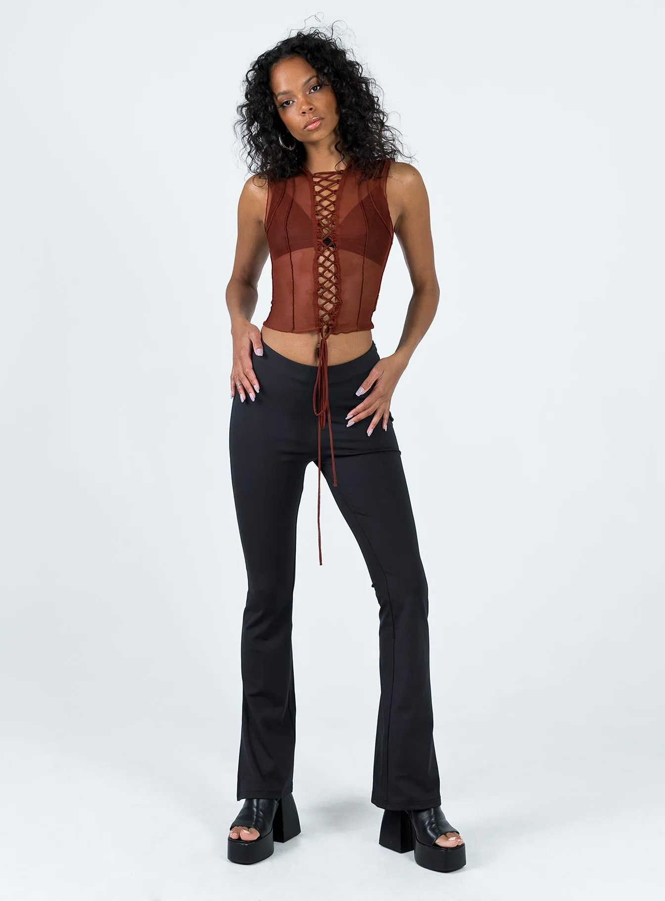 Carlingford Lace Up Top Brown