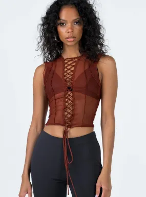 Carlingford Lace Up Top Brown