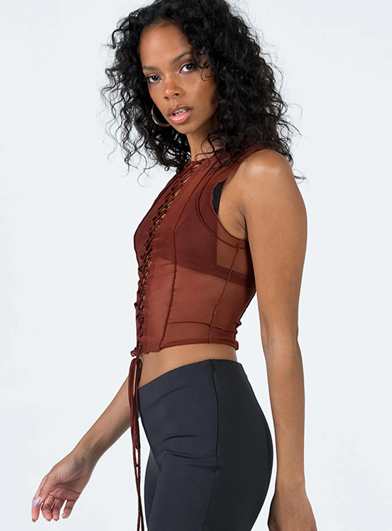 Carlingford Lace Up Top Brown