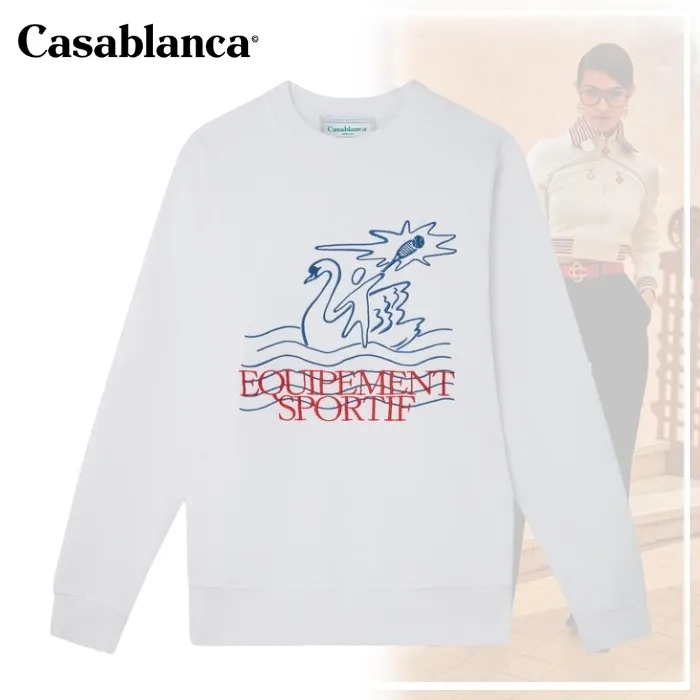 Casablanca  |Crew Neck Unisex Street Style Long Sleeves Plain Cotton