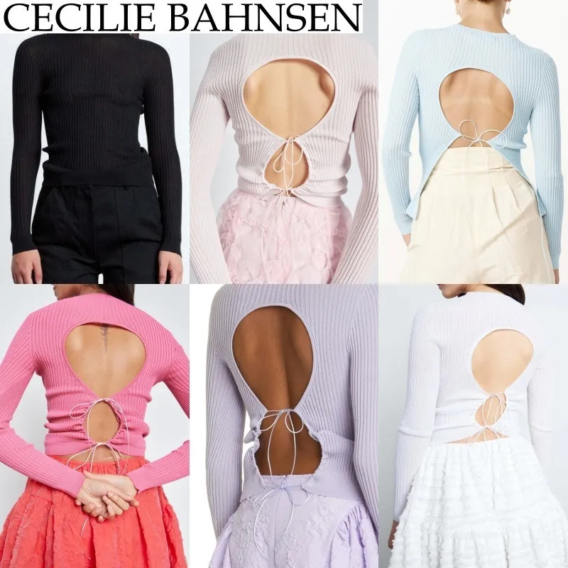 CECILIE BAHNSEN  |Crew Neck Lace-up Casual Style Blended Fabrics Street Style