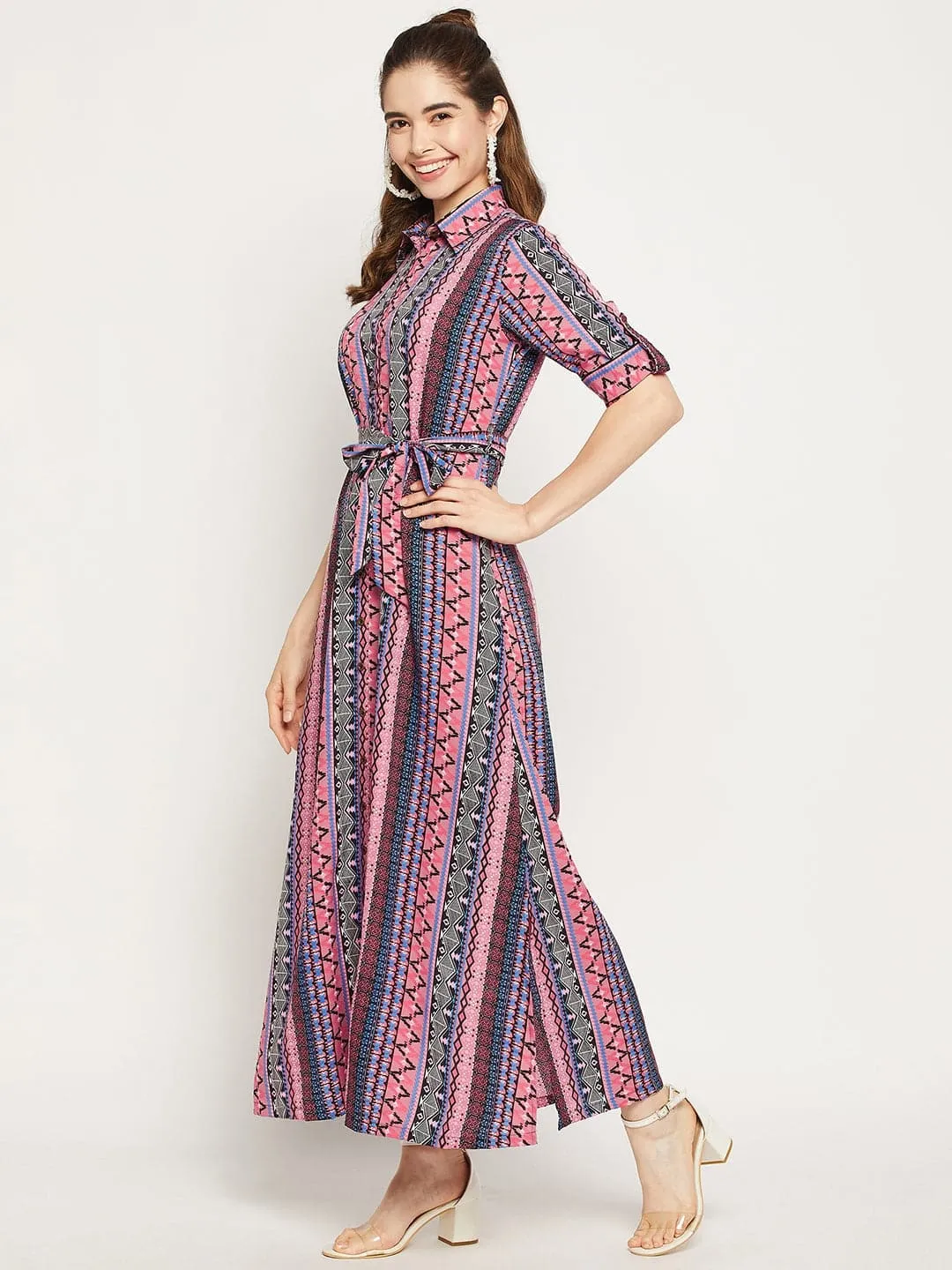 Collar Buttoned Down Shirt Maxi Dress