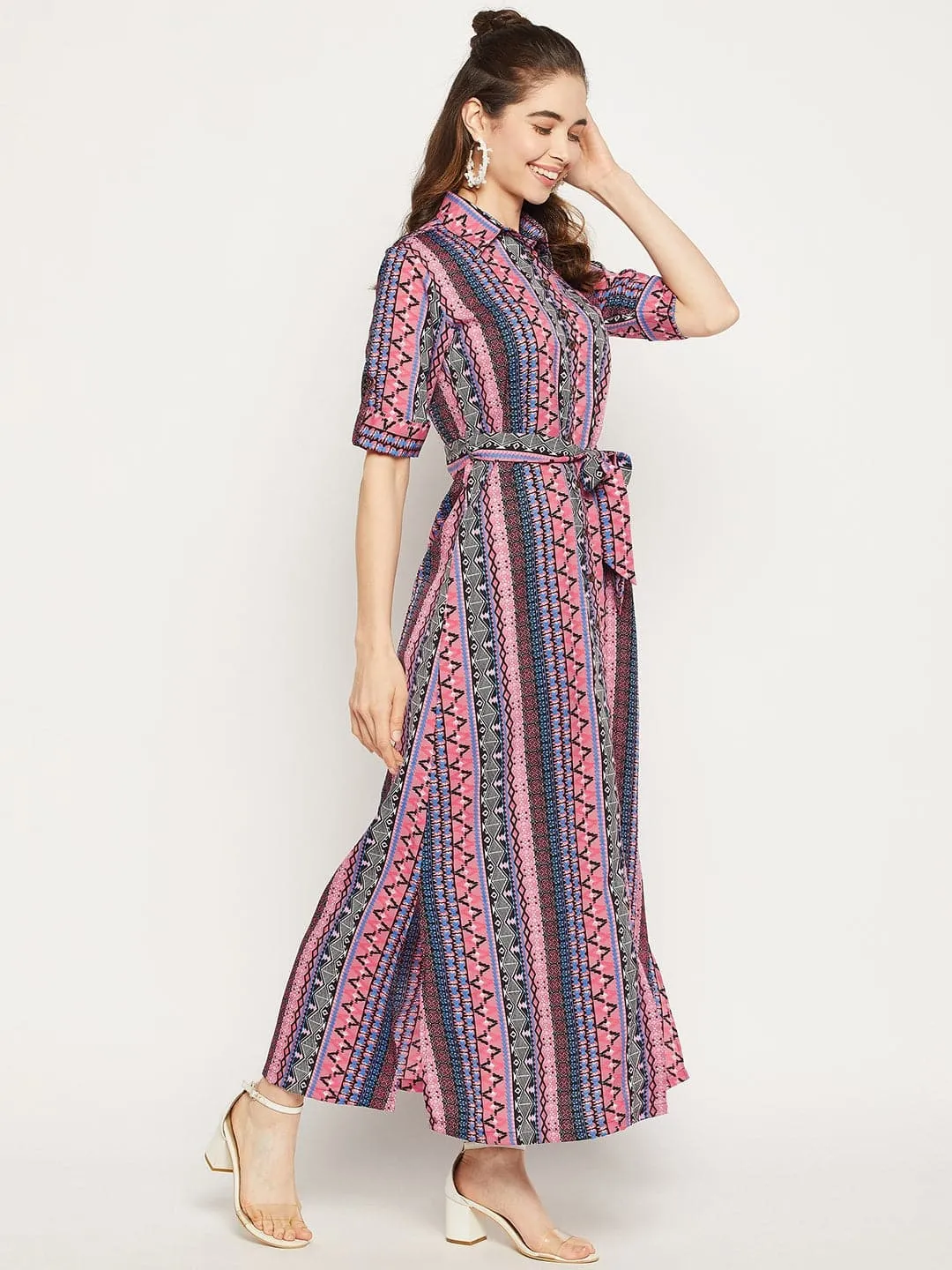 Collar Buttoned Down Shirt Maxi Dress