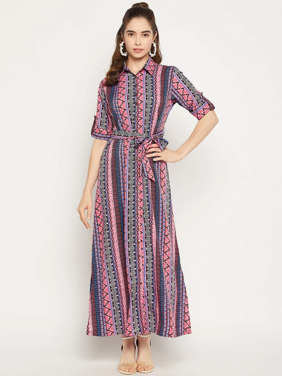 Collar Buttoned Down Shirt Maxi Dress