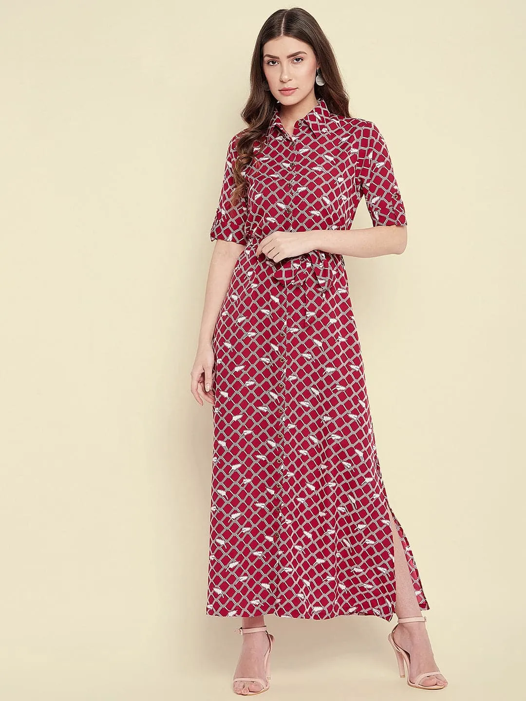 Collar Buttoned Down Shirt Maxi Dress