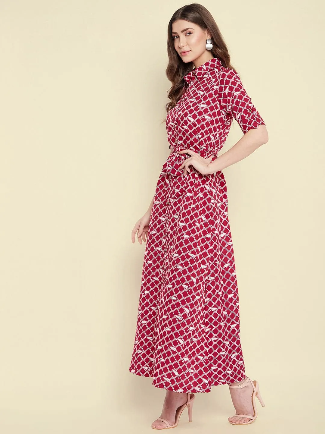 Collar Buttoned Down Shirt Maxi Dress