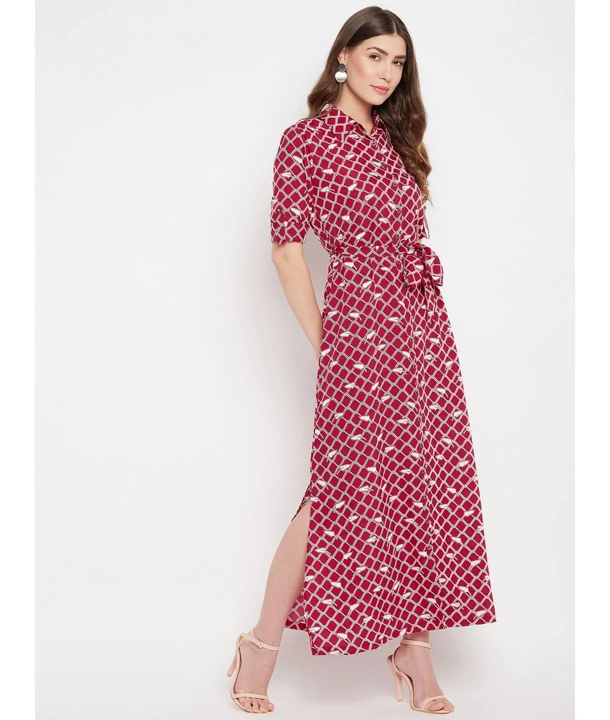 Collar Buttoned Down Shirt Maxi Dress