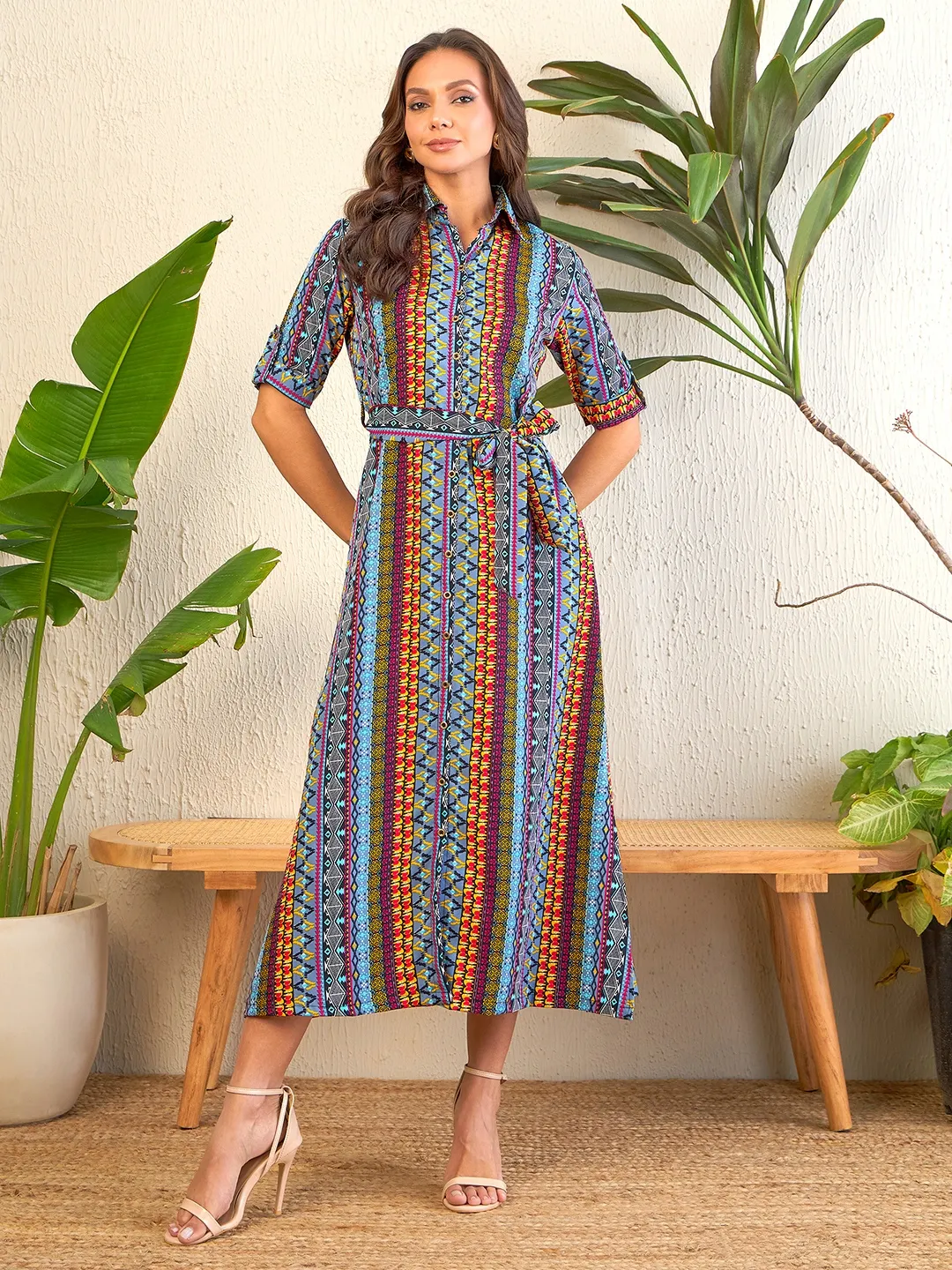 Collar Buttoned Down Shirt Maxi Dress