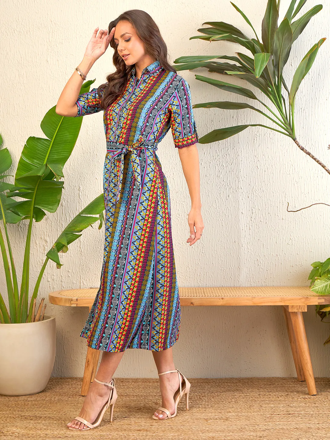 Collar Buttoned Down Shirt Maxi Dress