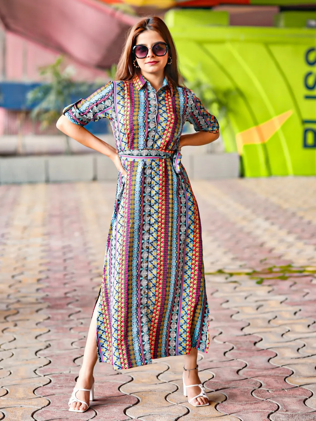 Collar Buttoned Down Shirt Maxi Dress