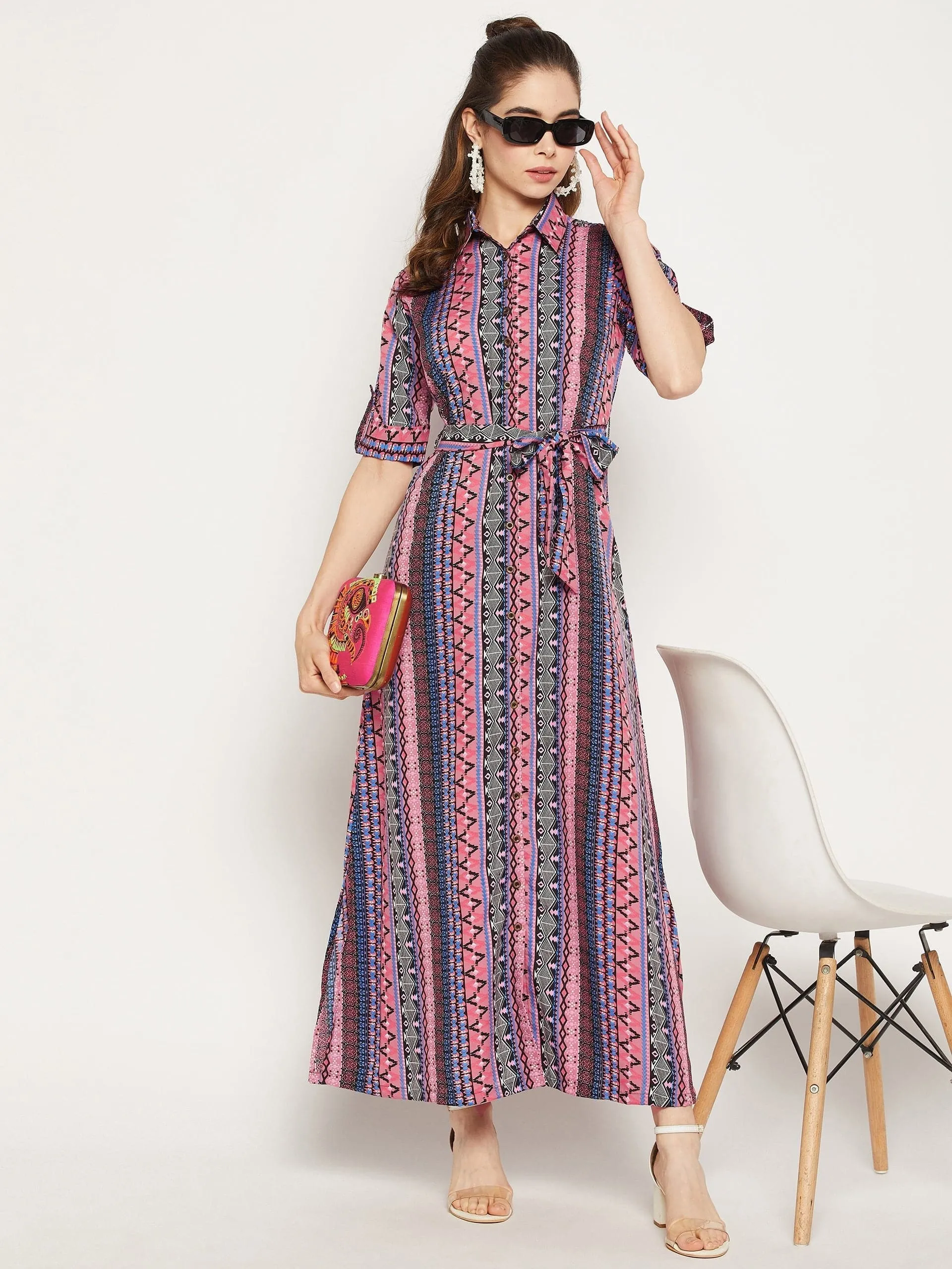 Collar Buttoned Down Shirt Maxi Dress