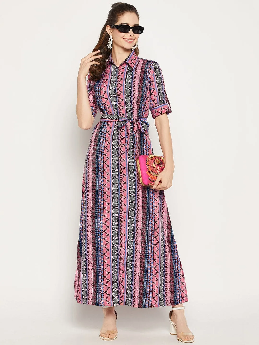 Collar Buttoned Down Shirt Maxi Dress