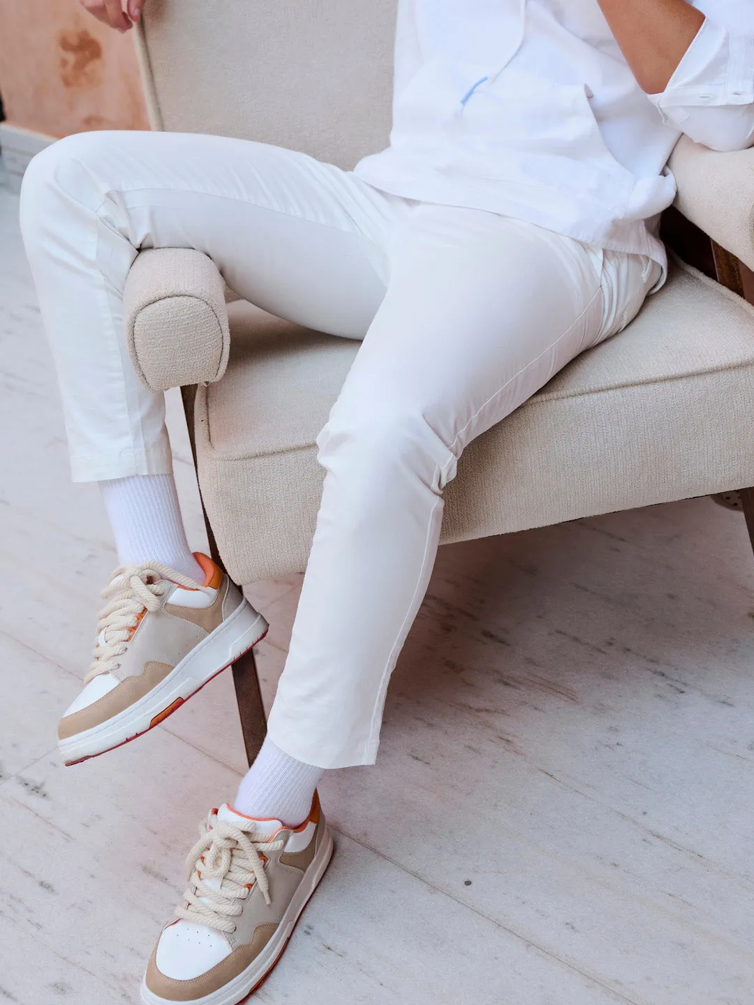 Comfort Fit Stretch Cotton White Chinos - Stride