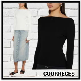 Courreges  |Casual Style Rib Street Style Long Sleeves Plain Logo