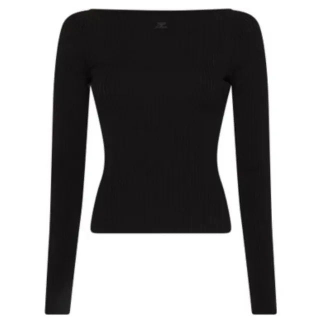 Courreges  |Casual Style Rib Street Style Long Sleeves Plain Logo