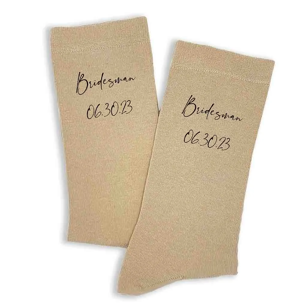 Custom Printed Wedding Socks with Script Writing Design