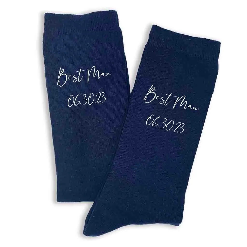 Custom Printed Wedding Socks with Script Writing Design