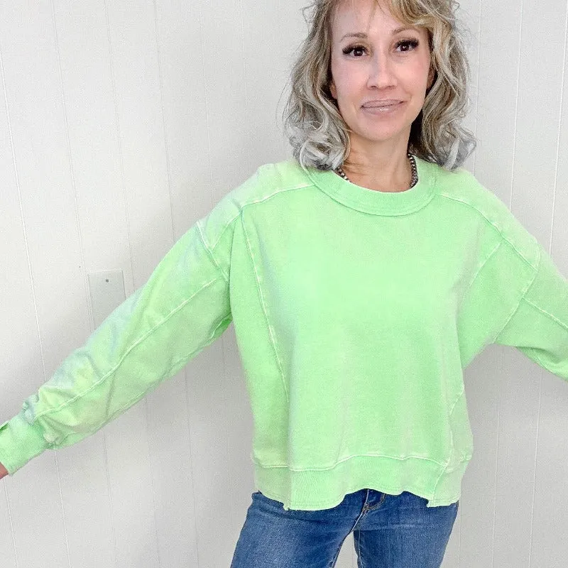 Easel Washed Lime Lightweight Long Sleeve Pullover