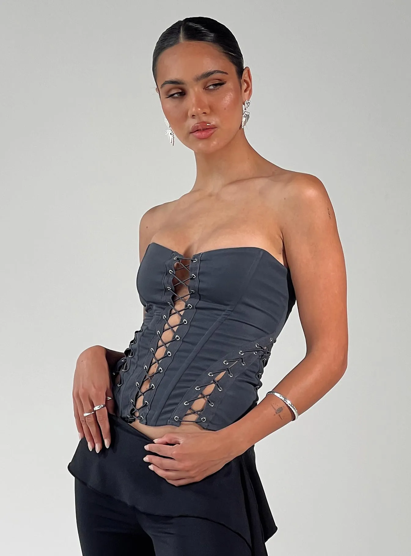 Eden Lace Up Corset Blue