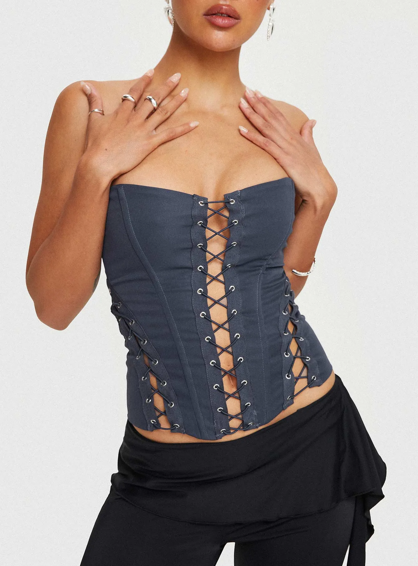 Eden Lace Up Corset Blue