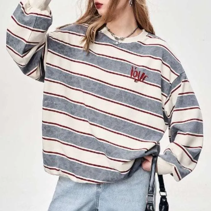 ELF SACK  |Stripes Unisex Sweat Nylon Street Style U-Neck Long Sleeves