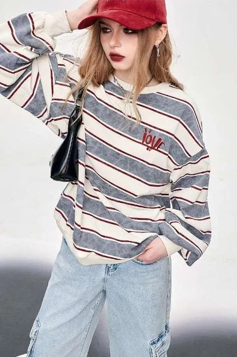 ELF SACK  |Stripes Unisex Sweat Nylon Street Style U-Neck Long Sleeves