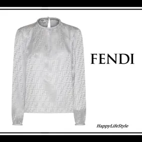 FENDI  |Monogram Casual Style Silk Long Sleeves Plain Office Style