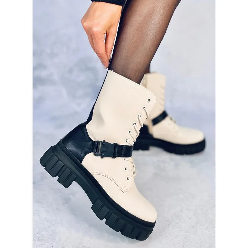 Flat lace-up boots Kieran Beige