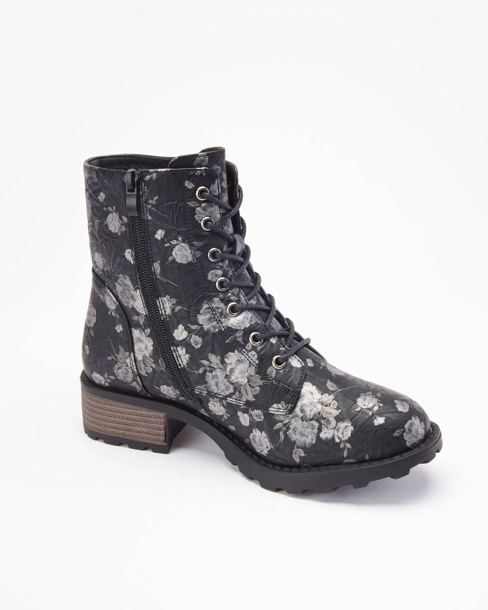 Floral Lace-Up Boots