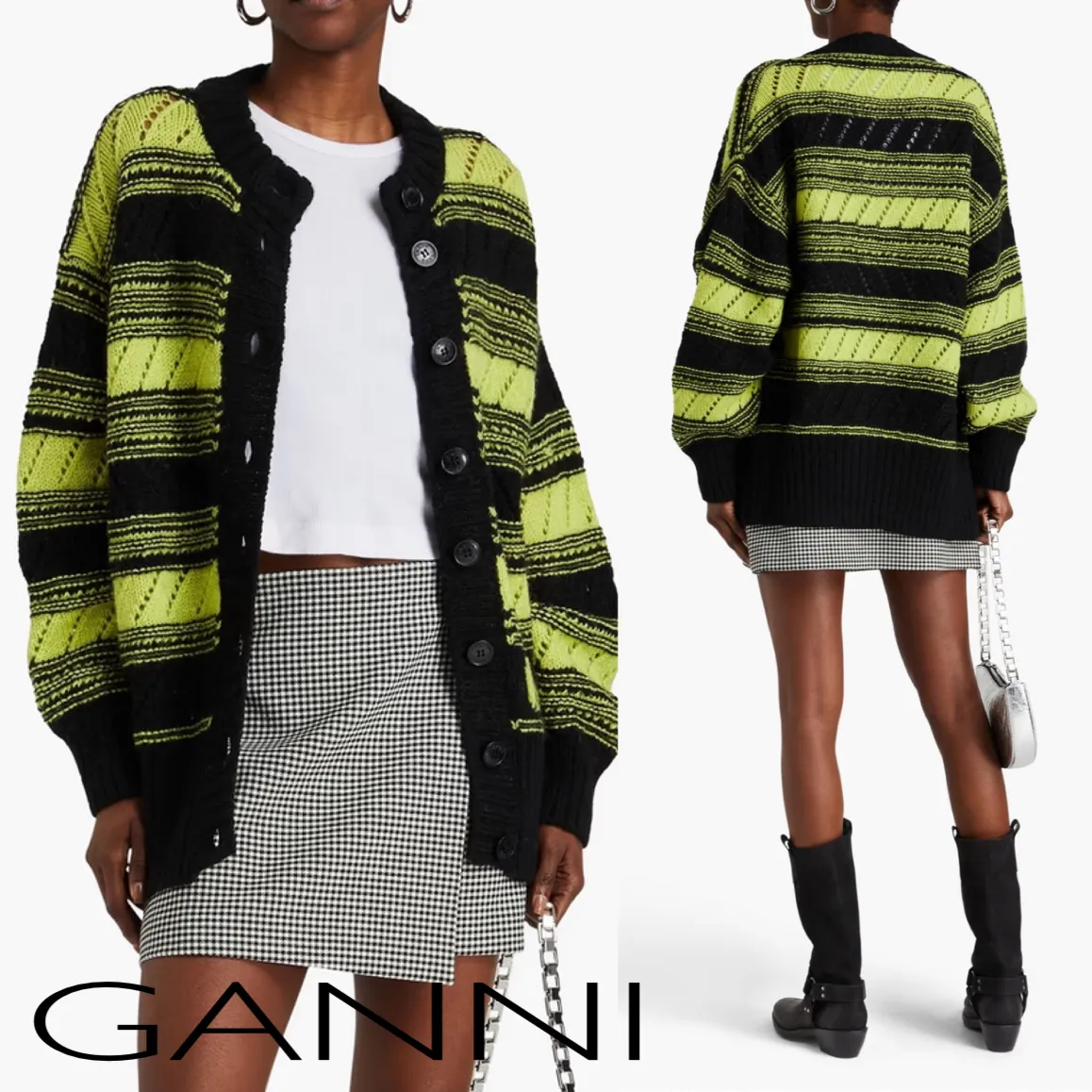 Ganni  |Casual Style Wool Bi-color Long Sleeves Office Style