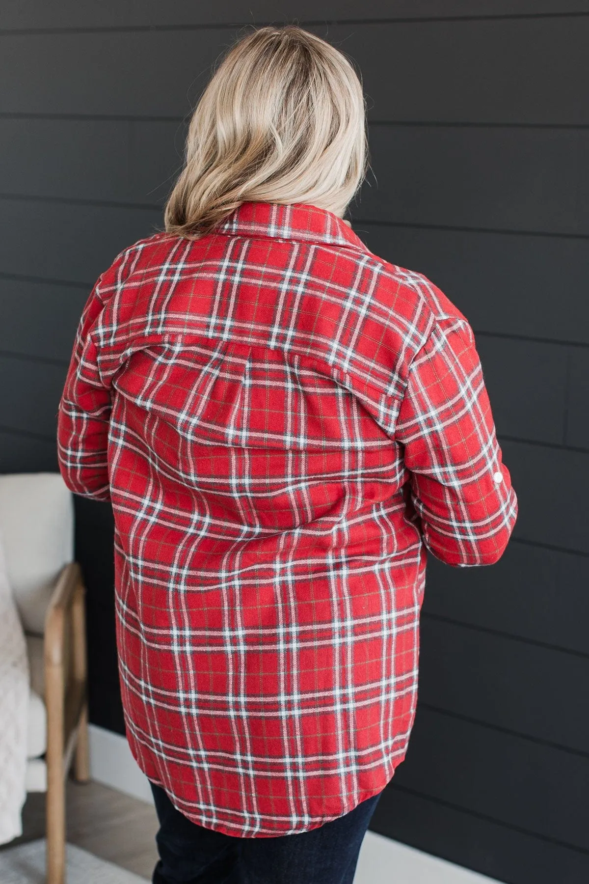 Gingerbread Hugs Plaid Button Down- Red