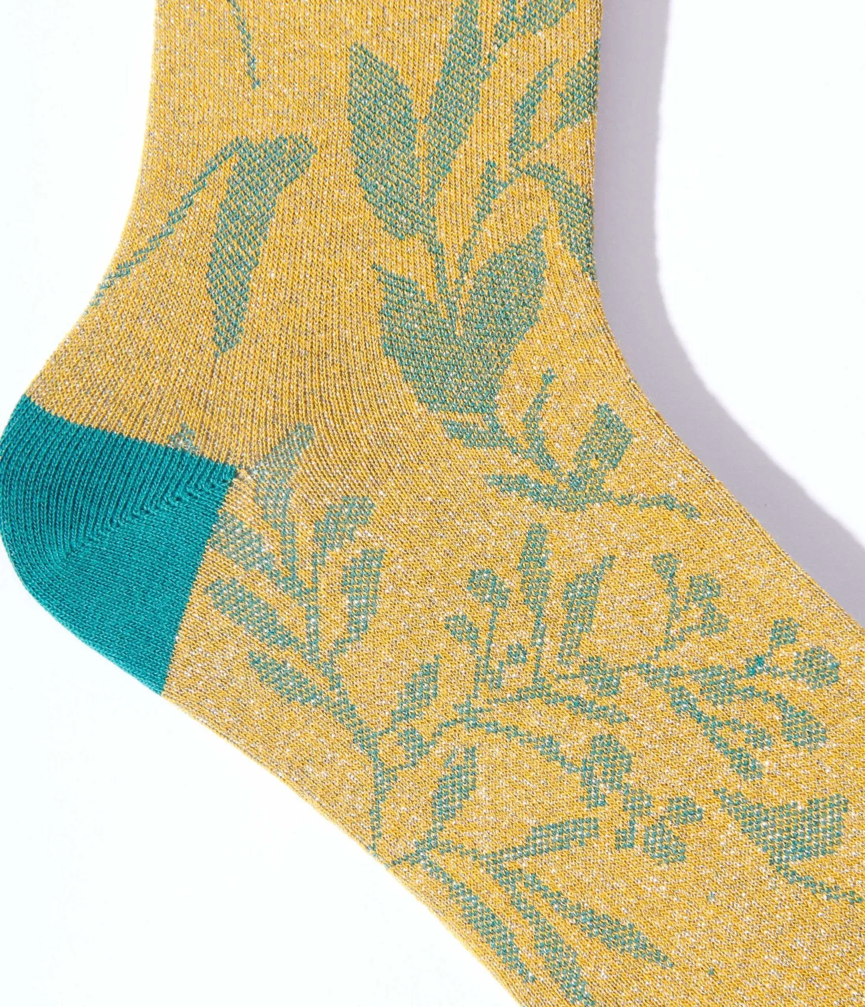 Gold & Green Foliage Shimmer Crew Sock